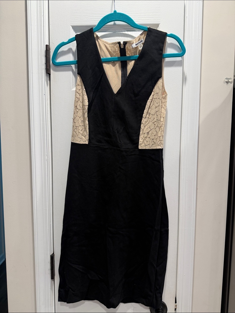 DKNYC Black Midi Dress with Beige Lace Insets